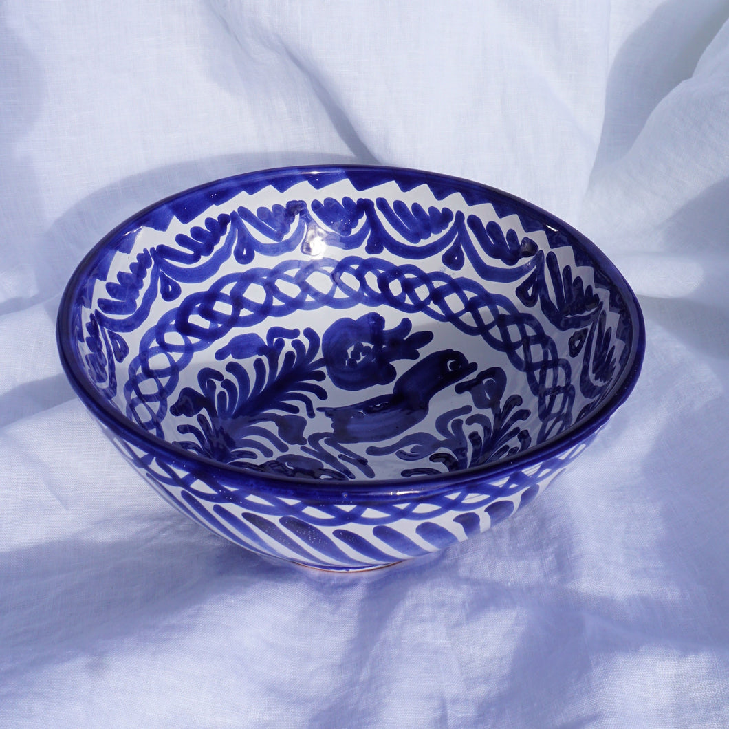 Handbemalte Keramikschale Blumen & Vögel - Blau-Schale-Soleo Home