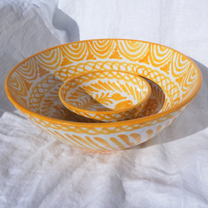 Handgemachte & handbemalte Keramikschale Blumen & Vögel - Gelb | Soleo Home