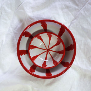 Handbemalte Keramikschale Sonnenstrahlen - Rot