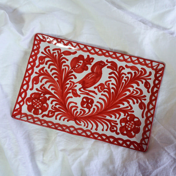 Handbemalte Servierplatte aus Keramik - Rot
