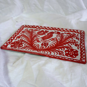 Hand-painted ceramic platter - red
