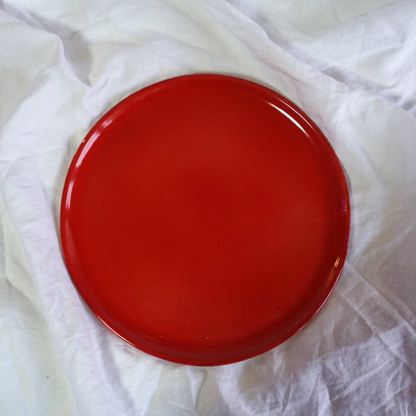 Hand-painted ceramic plate plain colors - red