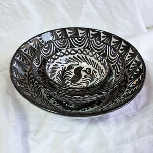 Hand-painted ceramic bowl Flowers & Birds - Black
