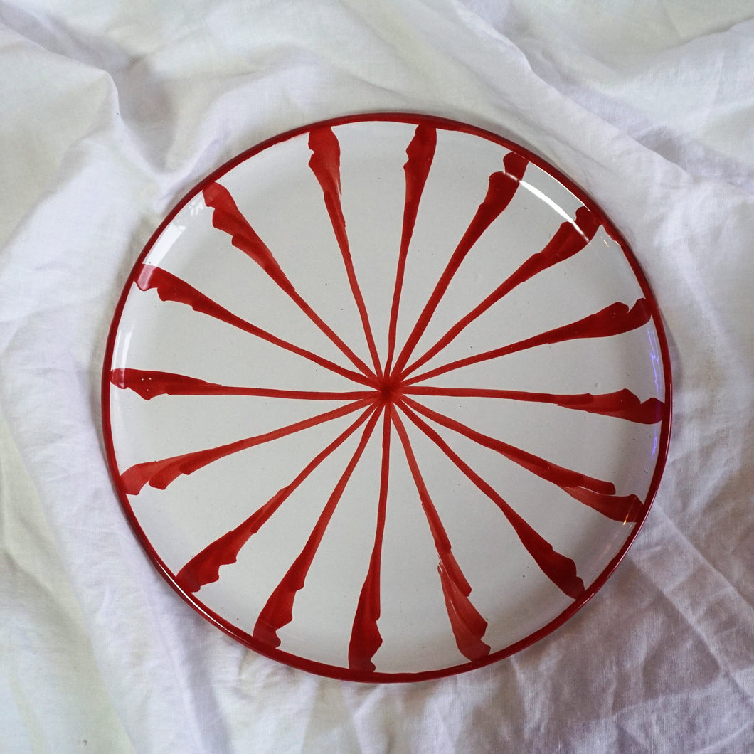 Handbemalter Keramikteller Sonnenstrahlen - Rot
